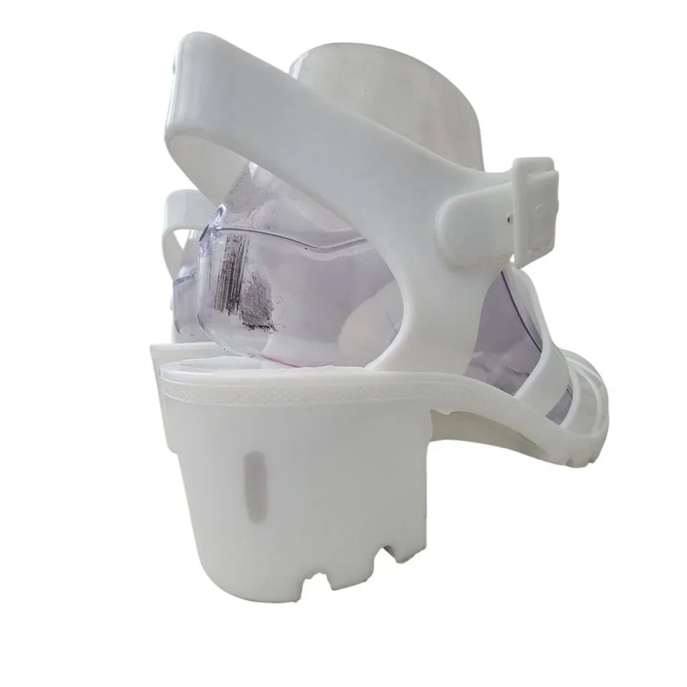 DOLLY MIX White Jelly Platform Strappy Sandals Chunky Heel Women's Sz 8.5 - Picture 9 of 9